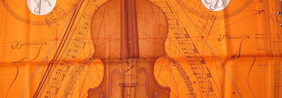 Hermes 2006 Orange Brown Musique des Spheres Twill 90cm, New! - poupishop