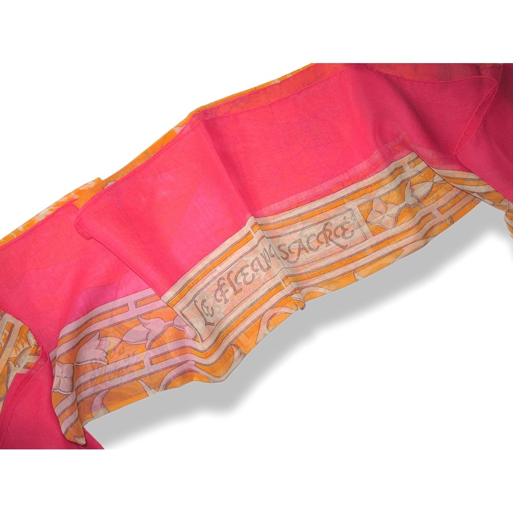 Hermes 2006 Pink Orange Le Fleuve Sacre by Catherine Baschet Mousseline 140, NIB! - poupishop