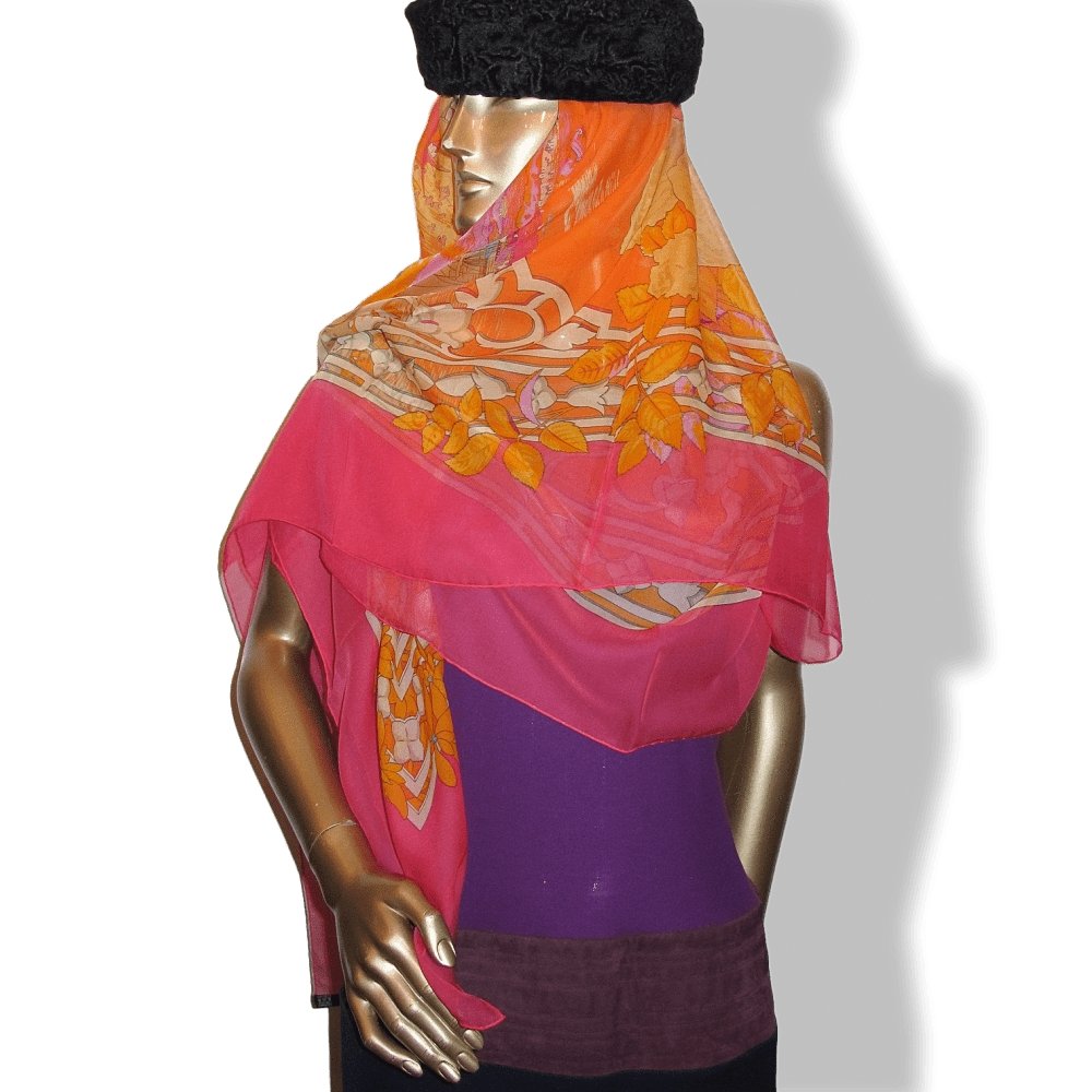 Hermes 2006 Pink Orange Le Fleuve Sacre by Catherine Baschet Mousseline 140, NIB! - poupishop