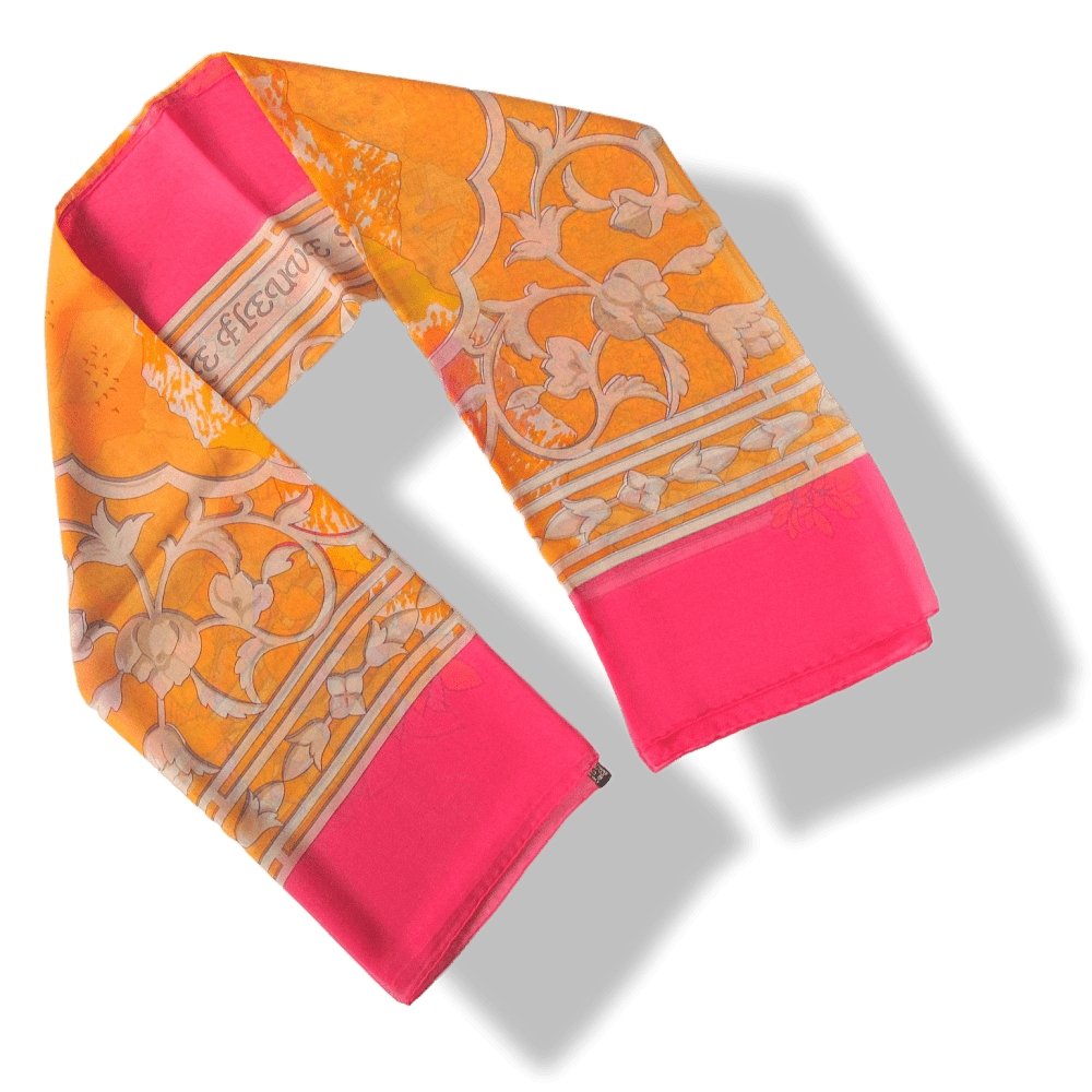Hermes 2006 Pink Orange Le Fleuve Sacre by Catherine Baschet Mousseline 140, NIB! - poupishop