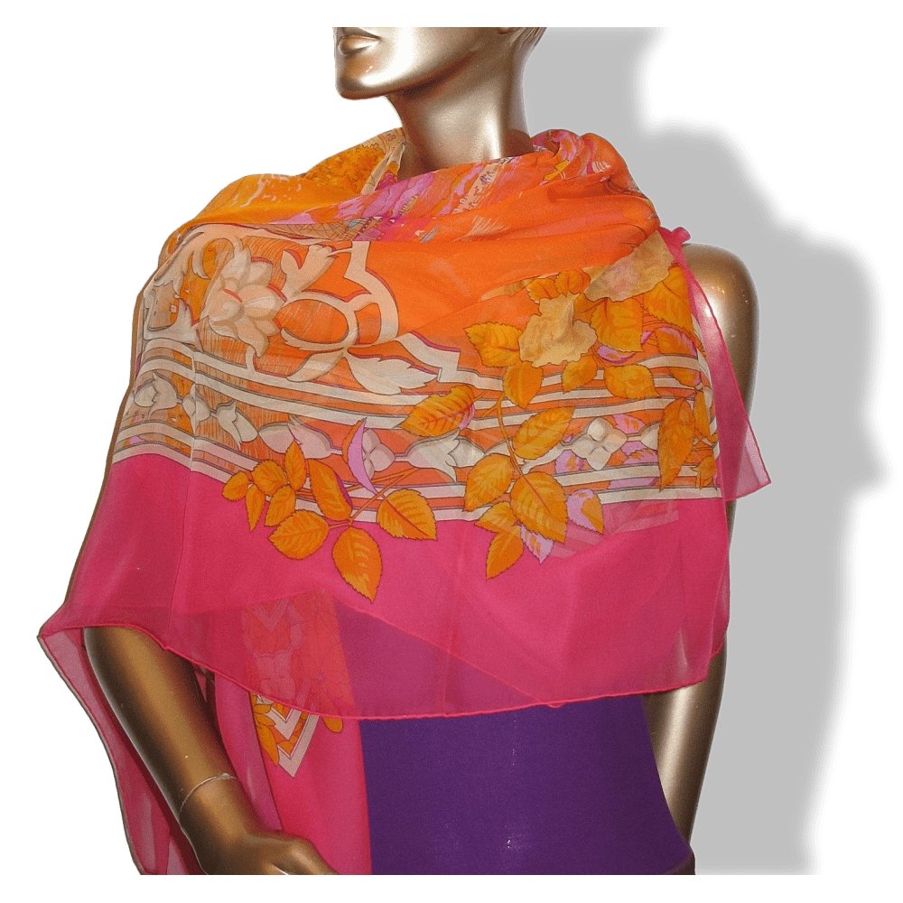 Hermes 2006 Pink Orange Le Fleuve Sacre by Catherine Baschet Mousseline 140, NIB! - poupishop