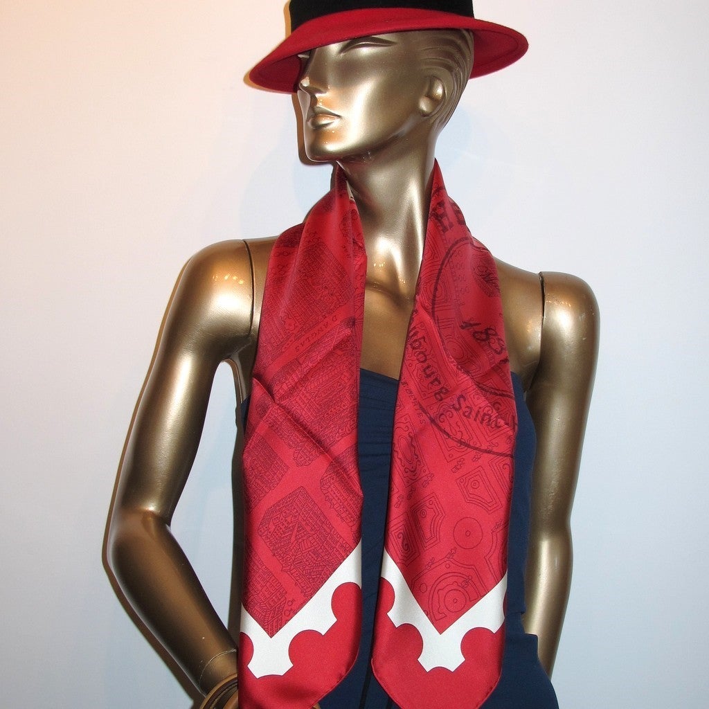 Hermes 2006 Red/White De Passage a Paris Twill 90cm, New! - poupishop