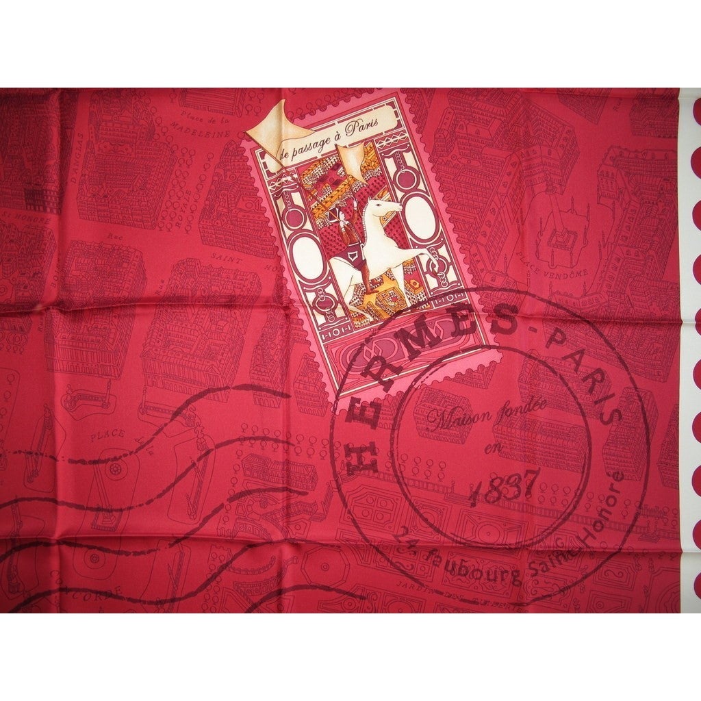 Hermes 2006 Red/White De Passage a Paris Twill 90cm, New! - poupishop
