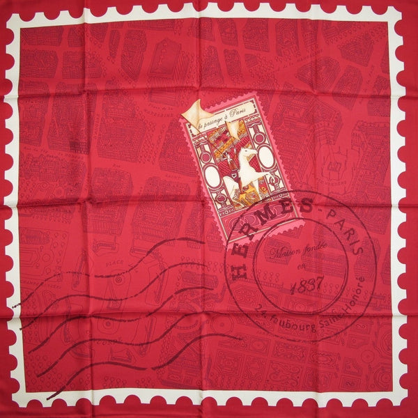 Hermes 2006 Red/White De Passage a Paris Twill 90cm, New! - poupishop