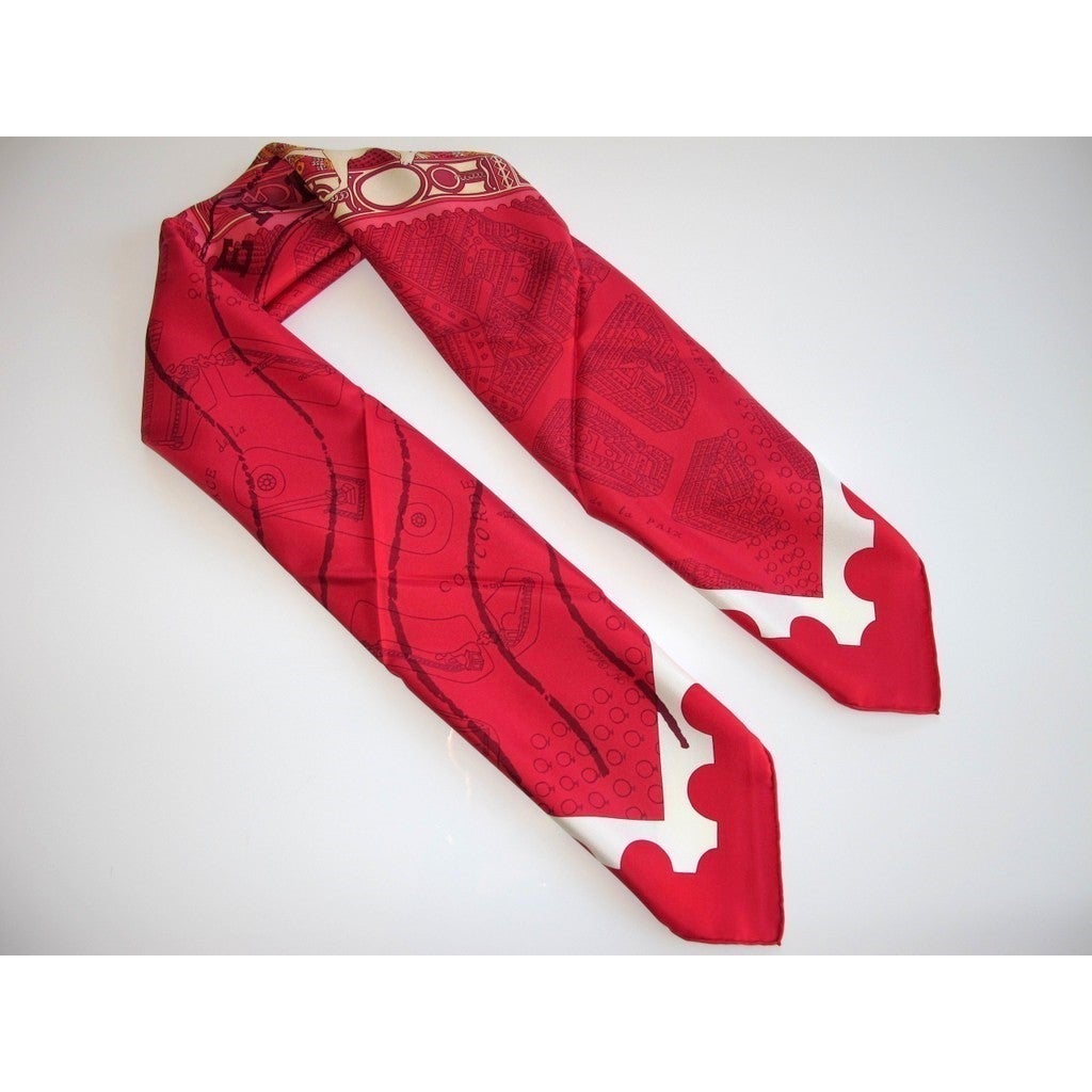 Hermes 2006 Red/White De Passage a Paris Twill 90cm, New! - poupishop