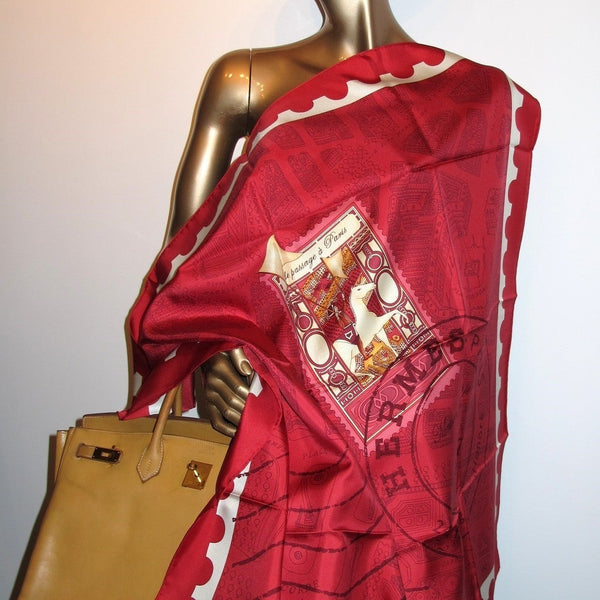 Hermes 2006 Red/White De Passage a Paris Twill 90cm, New! - poupishop