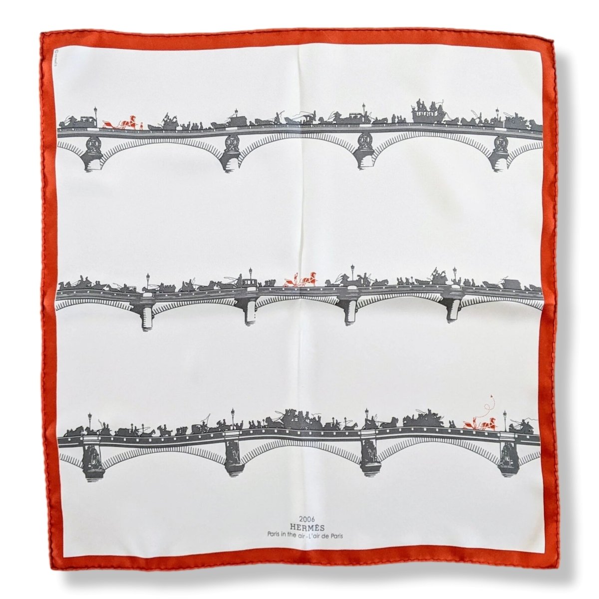 Hermes 2006 Rust/White/Grey Special Issue Paris in the Air - L'air de Paris Pont de Paris Twill Gavroche 42cm - poupishop