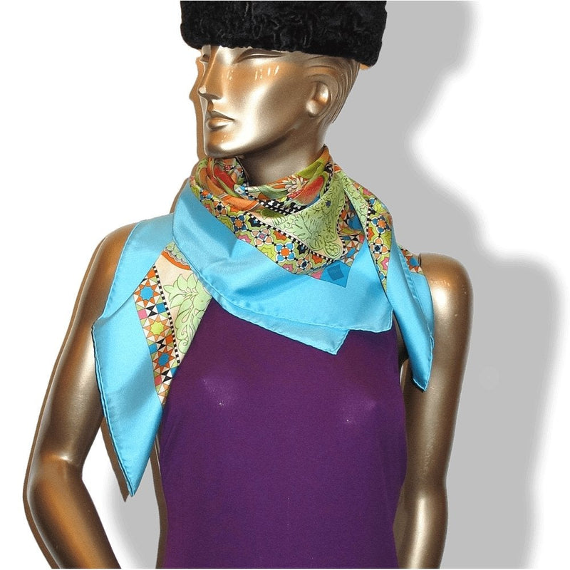 Hermes 2006 Turquoise Jardins d'Andalousie by Aline Honore Twill 90cm, New! - poupishop