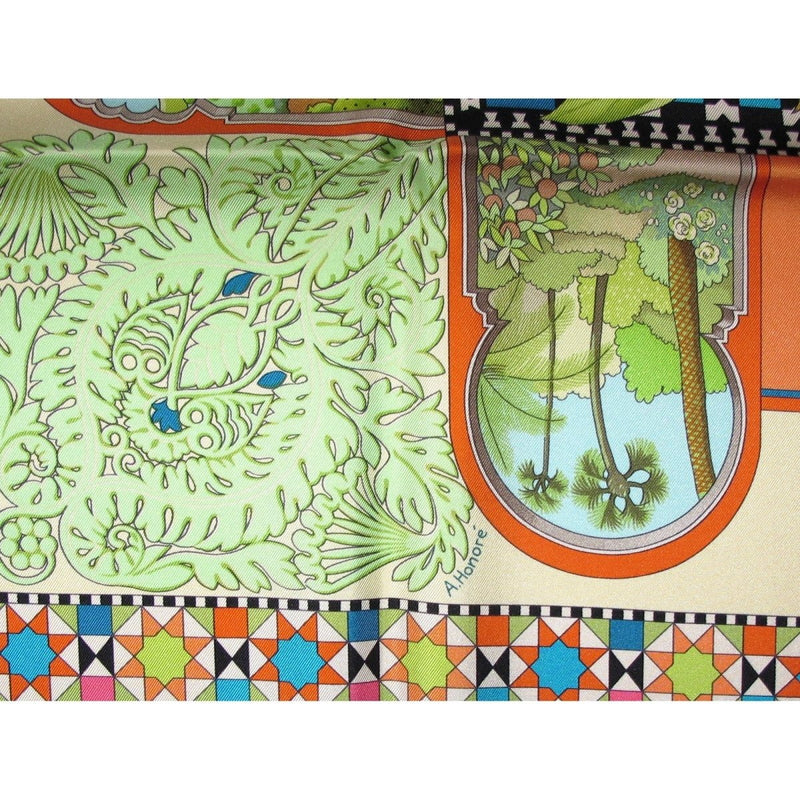 Hermes 2006 Turquoise Jardins d'Andalousie by Aline Honore Twill 90cm, New! - poupishop