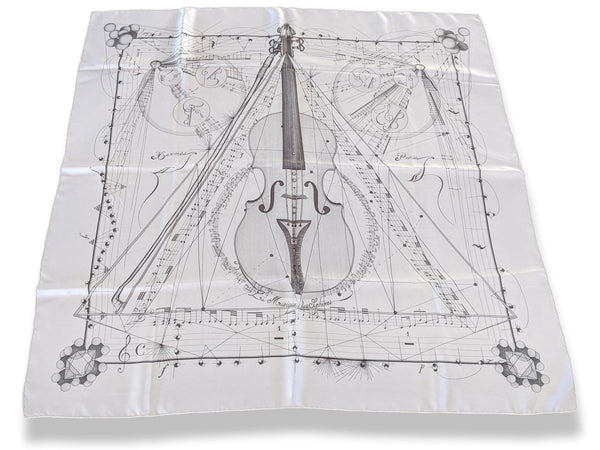 Hermes 2006 White/Grey MUSIQUE DES SPHERES Twill 90cm, Mint! - poupishop