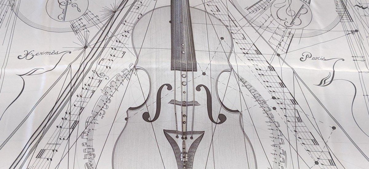 Hermes 2006 White/Grey MUSIQUE DES SPHERES Twill 90cm, Mint! - poupishop