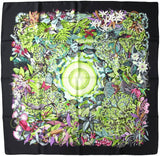 Hermes 2007 Black Au Coeur de la Vie by Aline Honore Twill 90cm Scarf, NIB! - poupishop