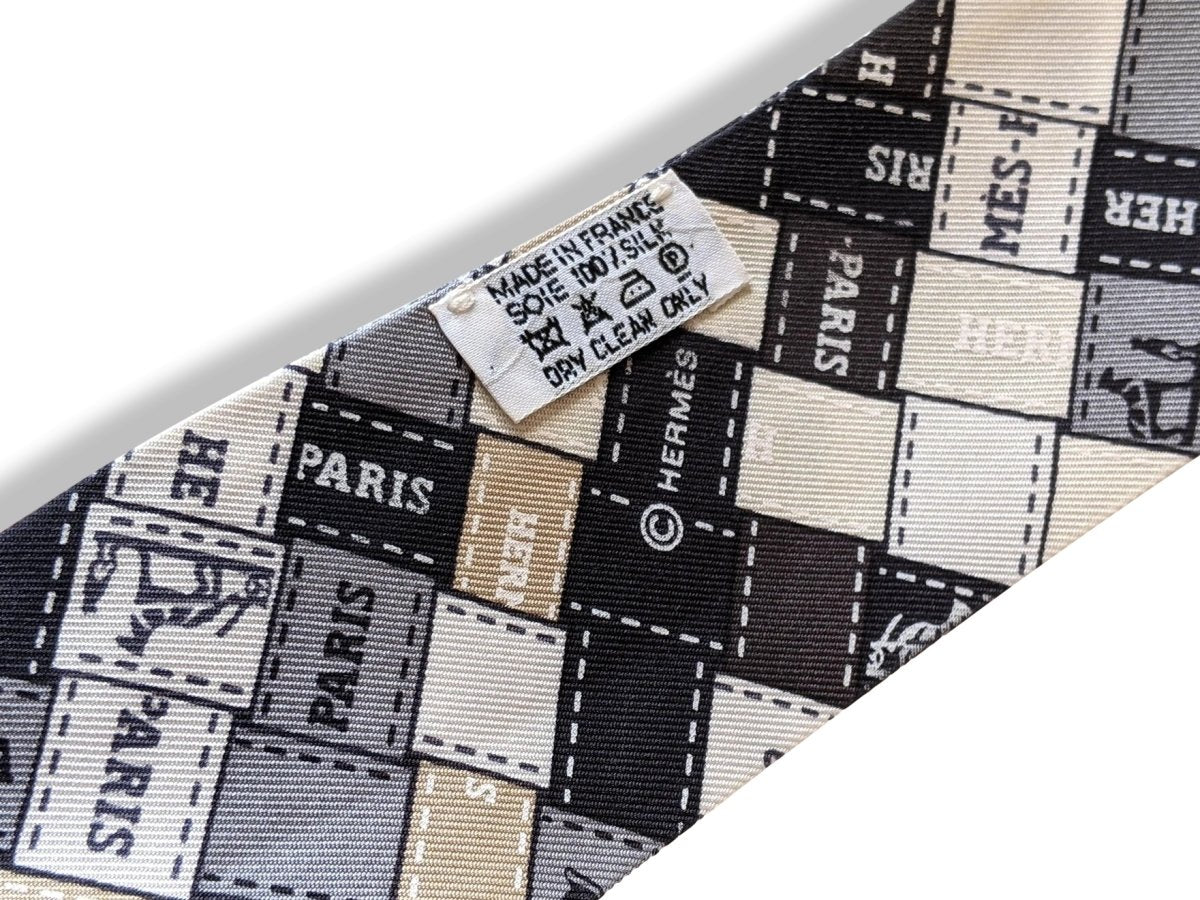Hermes 2007 Black/White/Anthracite BOLDUC AU CARRE Twilly, Grail without box - poupishop