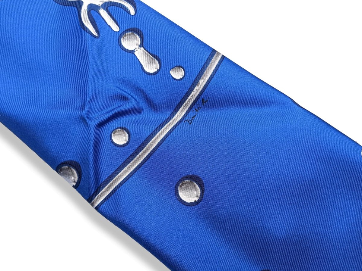 Hermes 2007 Bleu/Blanc/Argent Vif Argent by Dimitri Rybaltchenko Twill 90cm, New! - poupishop