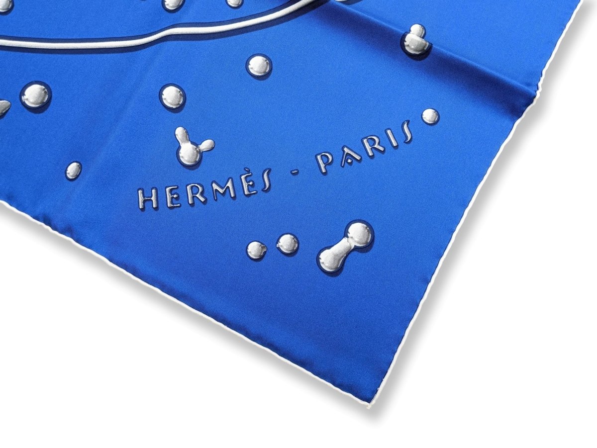 Hermes 2007 Bleu/Blanc/Argent Vif Argent by Dimitri Rybaltchenko Twill 90cm, New! - poupishop