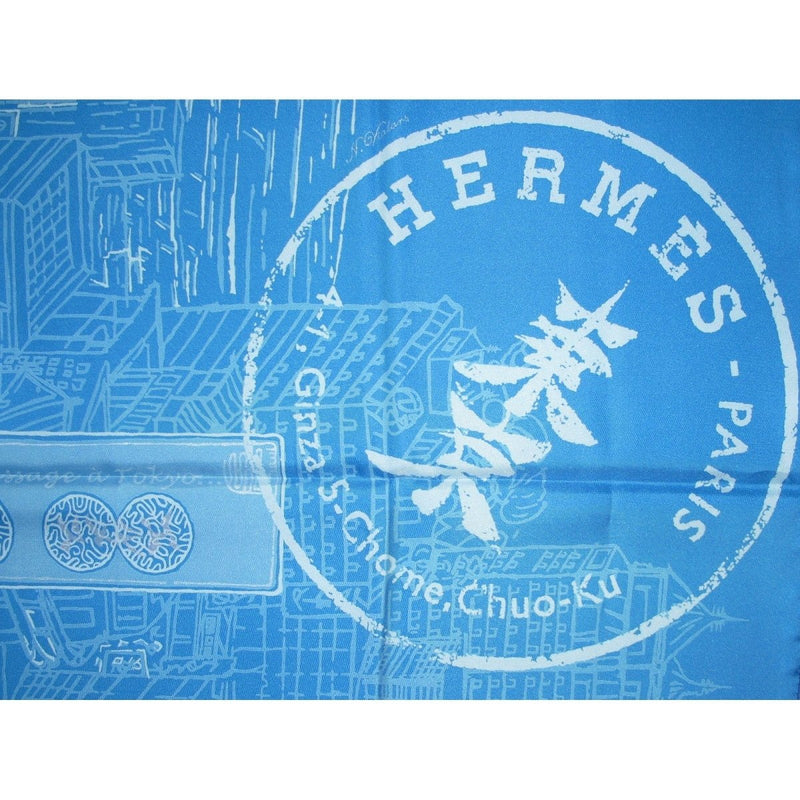 Hermes 2007 Blue White De Passage a Tokyo Opening Store Twill 90cm, Limited in Box! - poupishop