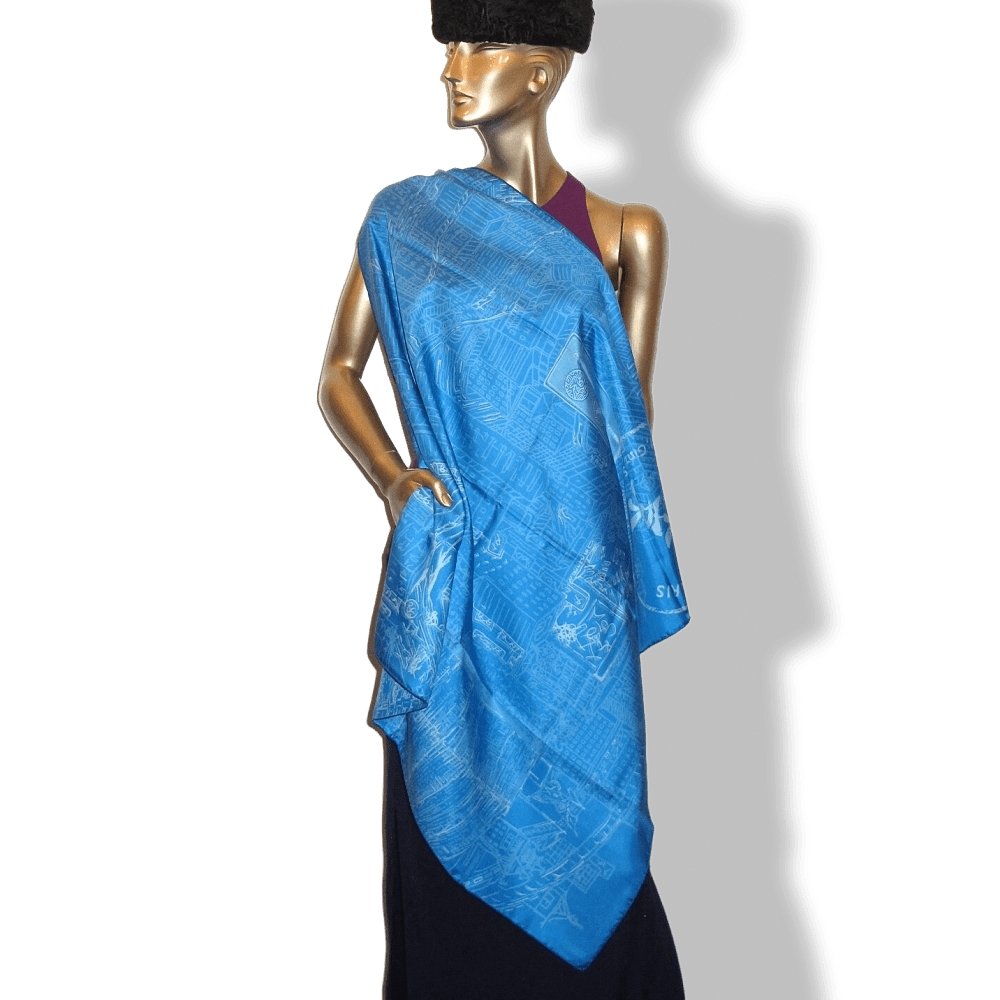 Hermes 2007 Blue White De Passage a Tokyo Opening Store Twill 90cm, Limited in Box! - poupishop