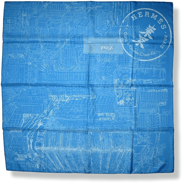 Hermes 2007 Blue White De Passage a Tokyo Opening Store Twill 90cm, Limited in Box! - poupishop