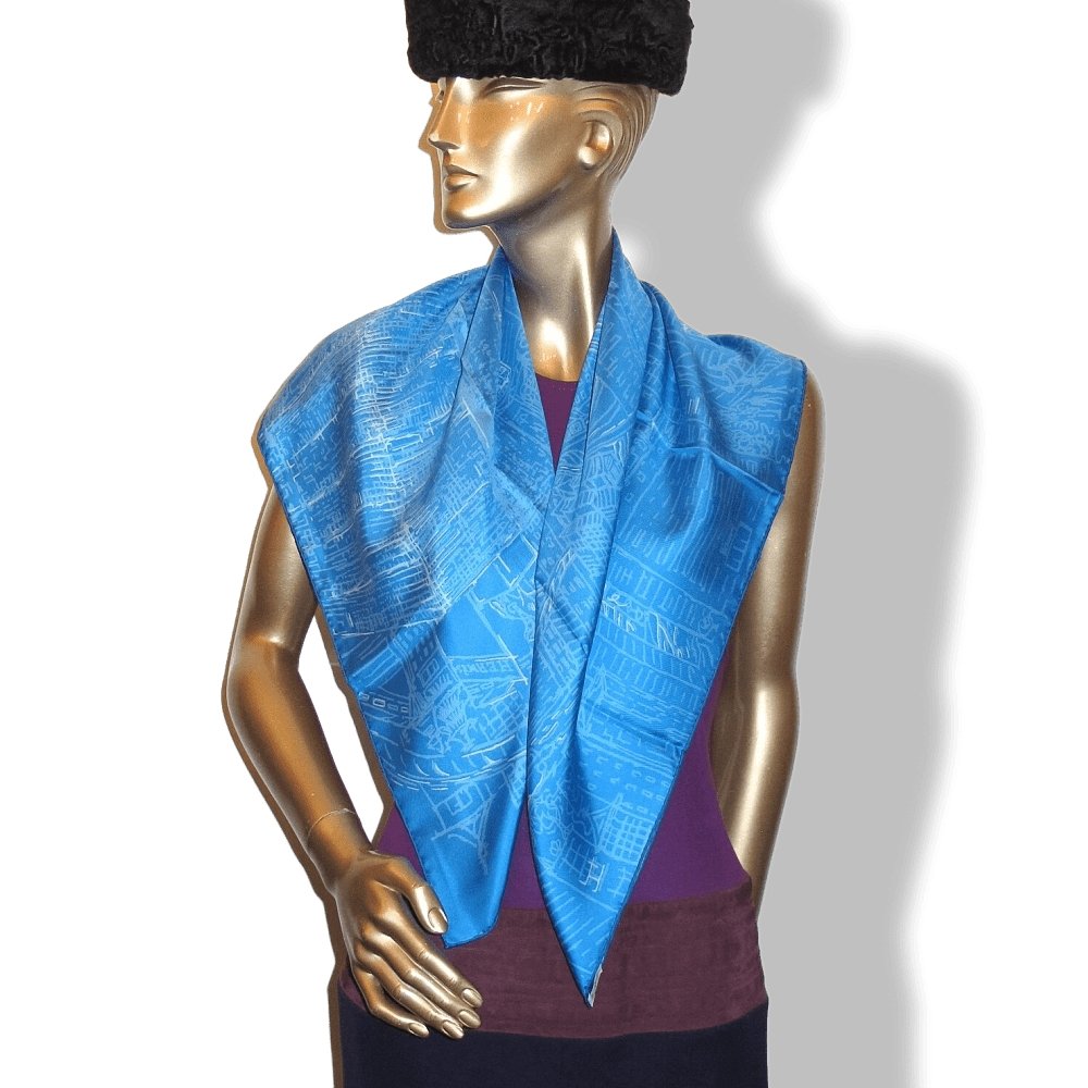 Hermes 2007 Blue White De Passage a Tokyo Opening Store Twill 90cm, Limited in Box! - poupishop