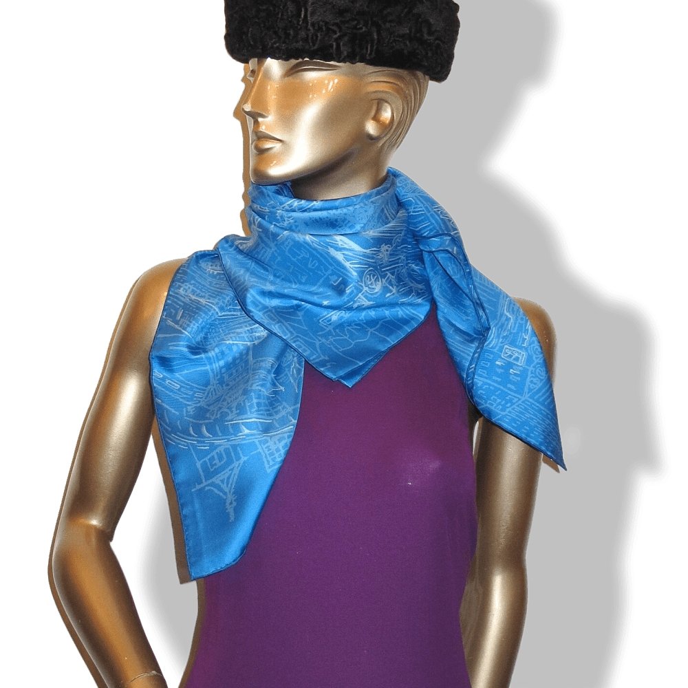 Hermes 2007 Blue White De Passage a Tokyo Opening Store Twill 90cm, Limited in Box! - poupishop