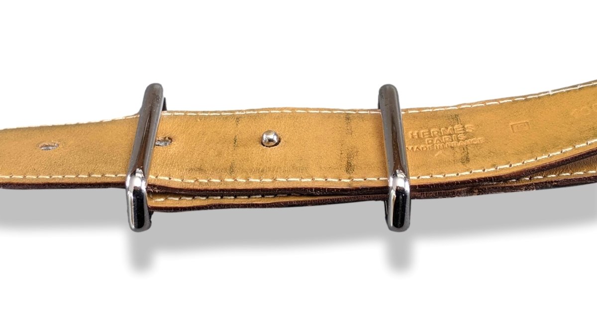 Hermes 2007 Brown/Natural Crocodile Alligator Reversible Strap Belt 32 MM Sz 100, Used! - poupishop