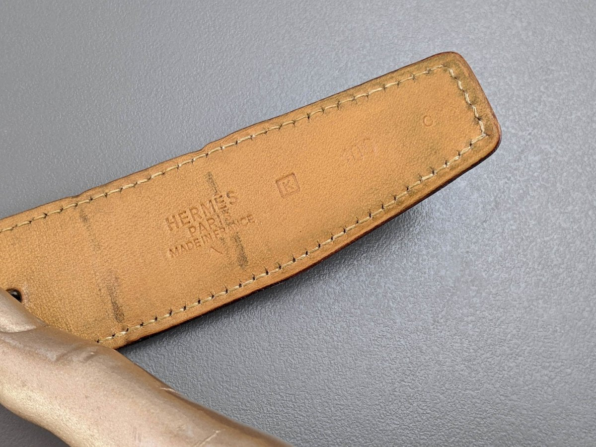 Hermes 2007 Brown/Natural Crocodile Alligator Reversible Strap Belt 32 MM Sz 100, Used! - poupishop