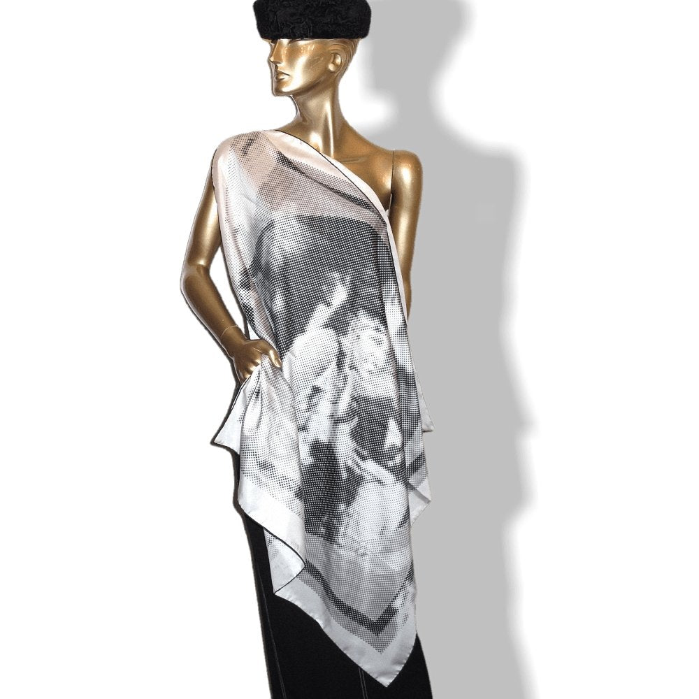 Hermes 2007 B/W Josephine Danse Digitally created by Cyrille Diatkine Twill scarf, New! - poupishop