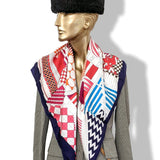 Hermes 2007 Caban/Blanc/Framboise PROMENADE AU FAUBOURG by Nigel Peake Twill Scarf 90cm, Box! - poupishop