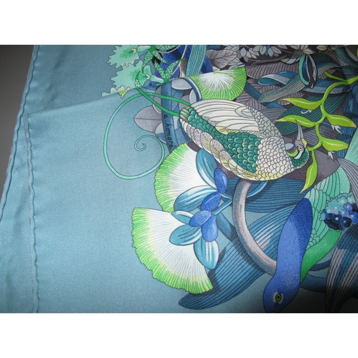 Hermes 2007 Celadon Au Coeur de la Vie by Aline Honore Twill 90cm Scarf, New! - poupishop