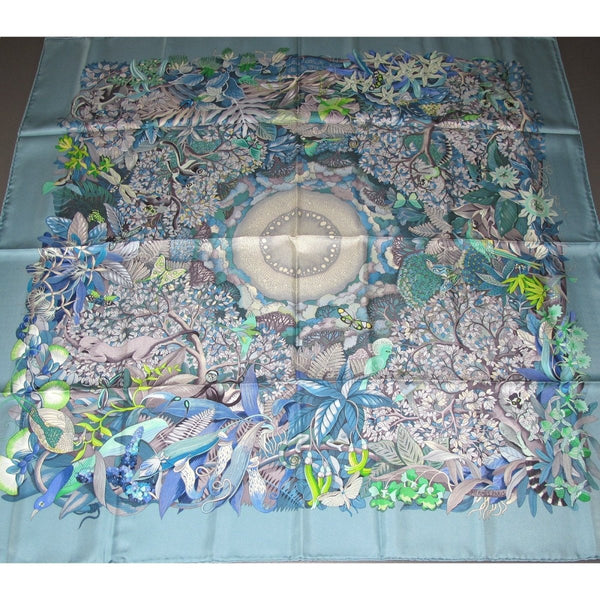 Hermes 2007 Celadon Au Coeur de la Vie by Aline Honore Twill 90cm Scarf, New! - poupishop