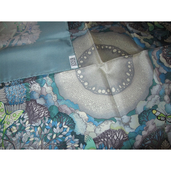 Hermes 2007 Celadon Au Coeur de la Vie by Aline Honore Twill 90cm Scarf, New! - poupishop