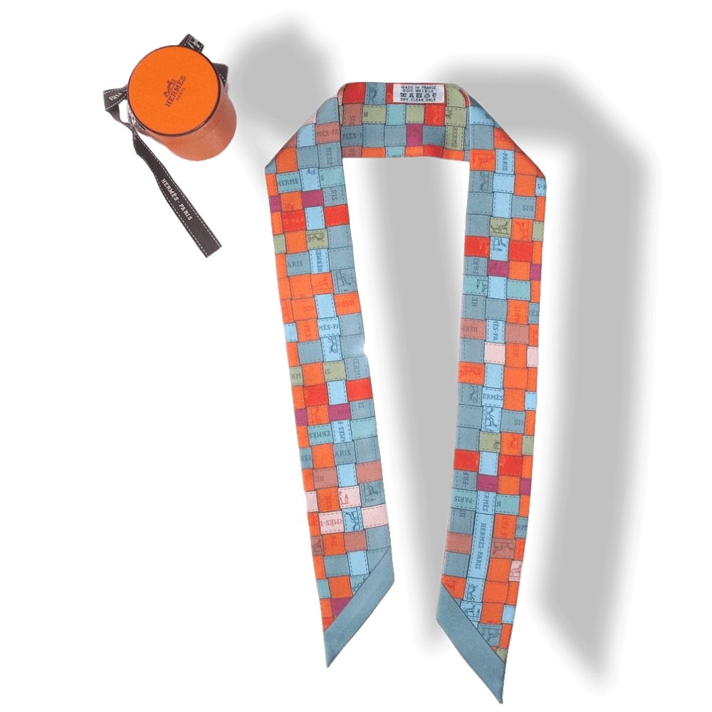 Hermes 2007 Celadon Orange Rose Bolduc au Carre Twilly, Box! - poupishop