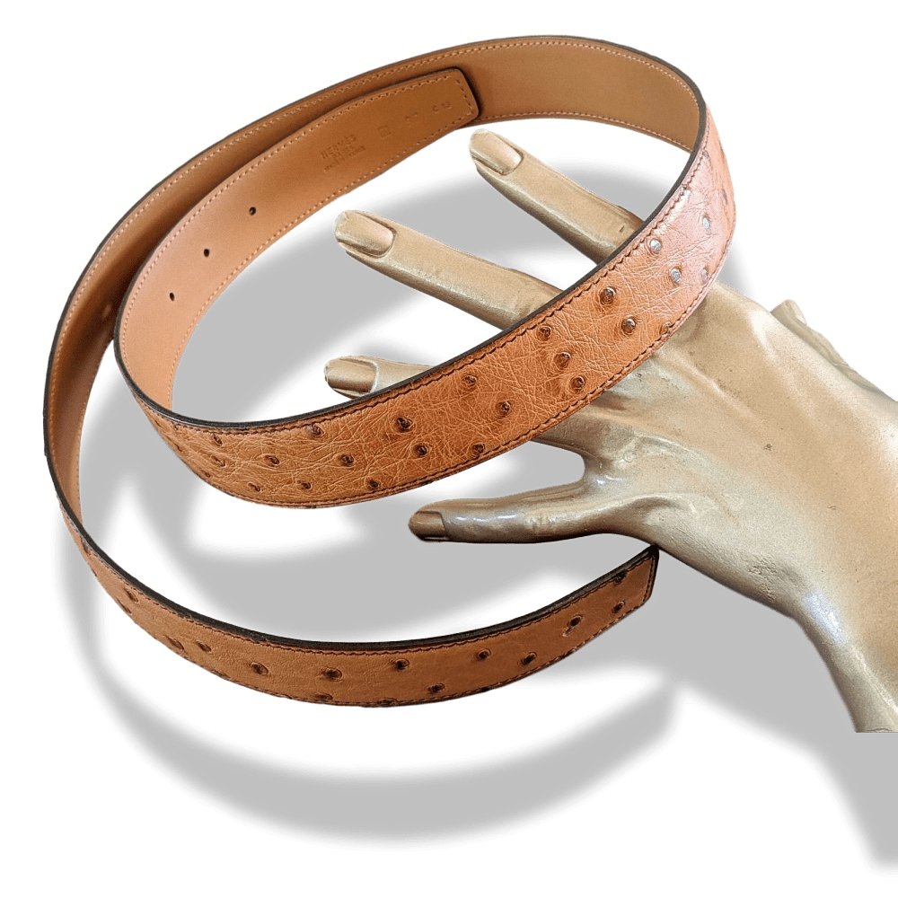 Hermes 2007 Gold Ostrich Skin Reversible Strap for Belt 32 mm Sz90, BNIB!