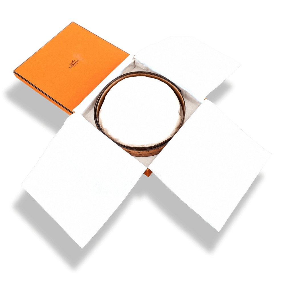 Hermes 2007 Gold Ostrich Skin Reversible Strap for Belt 32 mm Sz90, BNIB!