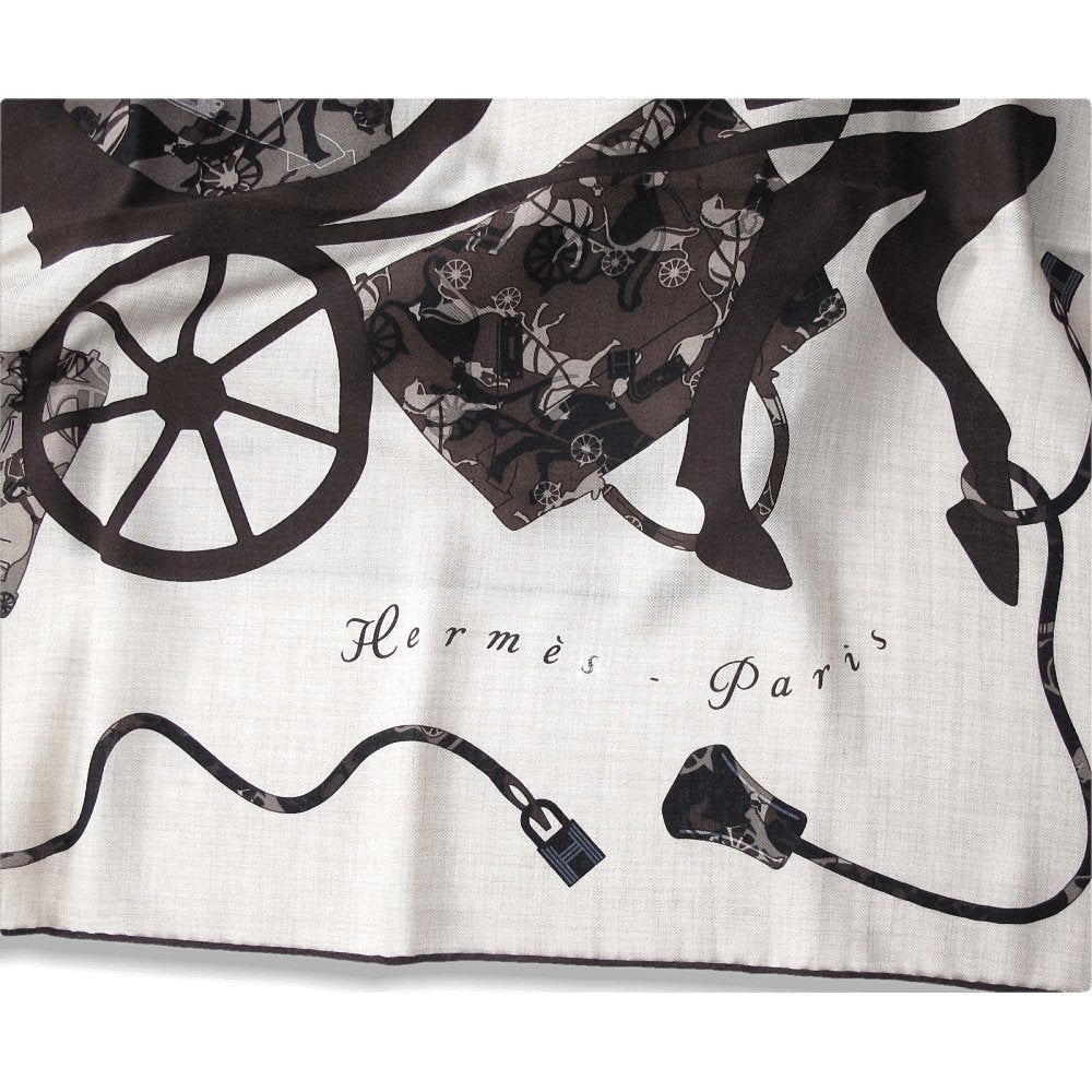  Hermes 2007 Natural Black Brown Kelly en Caleche Cashmere Shawl 140