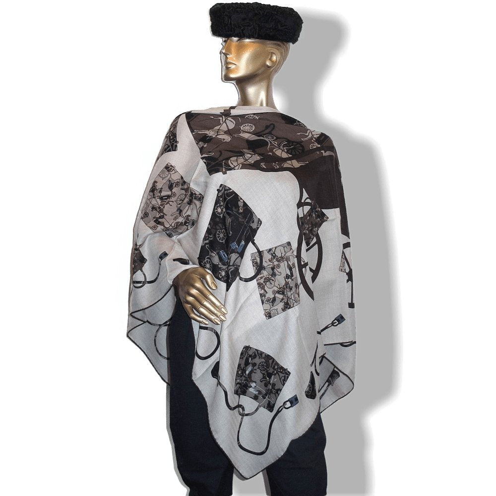  Hermes 2007 Natural Black Brown Kelly en Caleche Cashmere Shawl 140