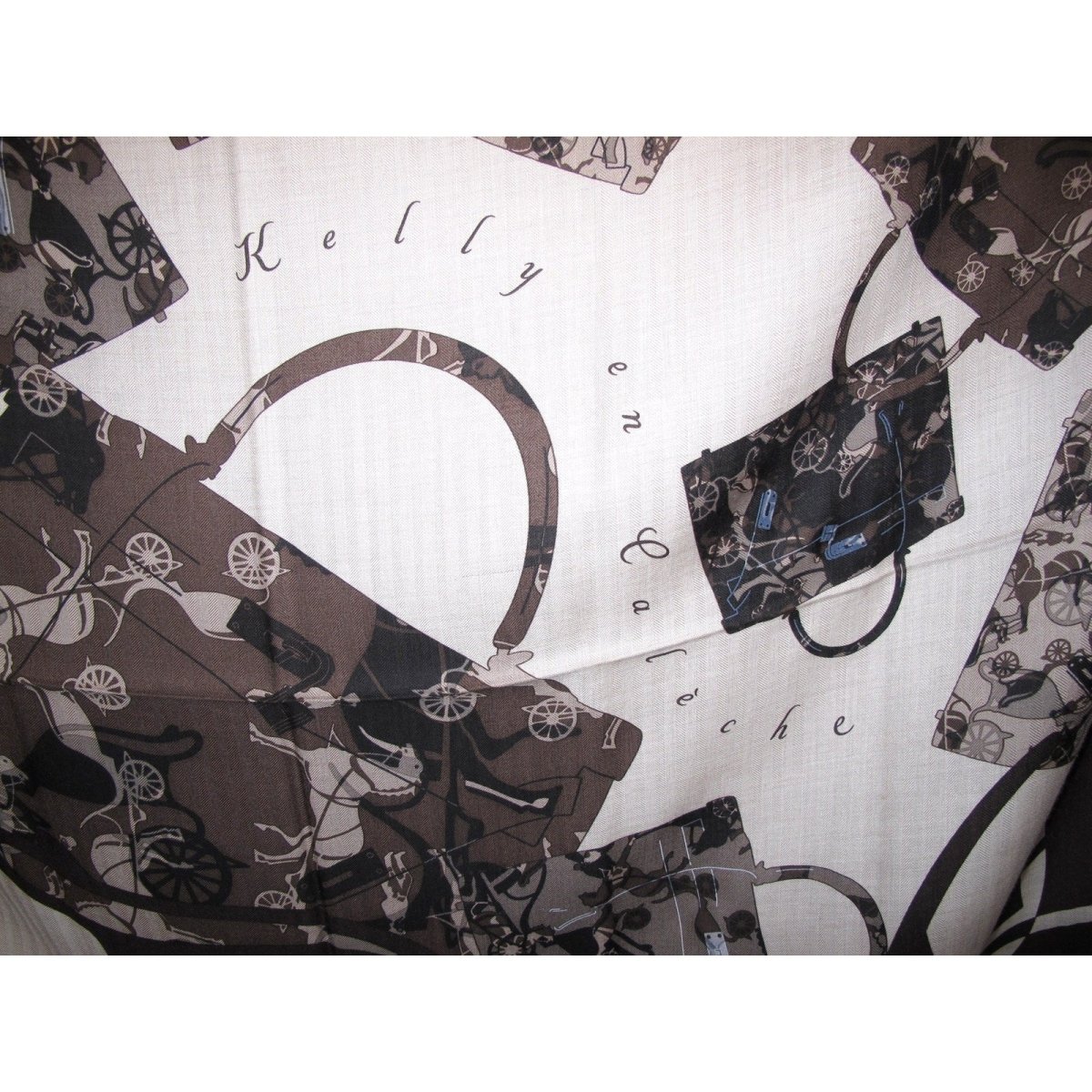  Hermes 2007 Natural Black Brown Kelly en Caleche Cashmere Shawl 140