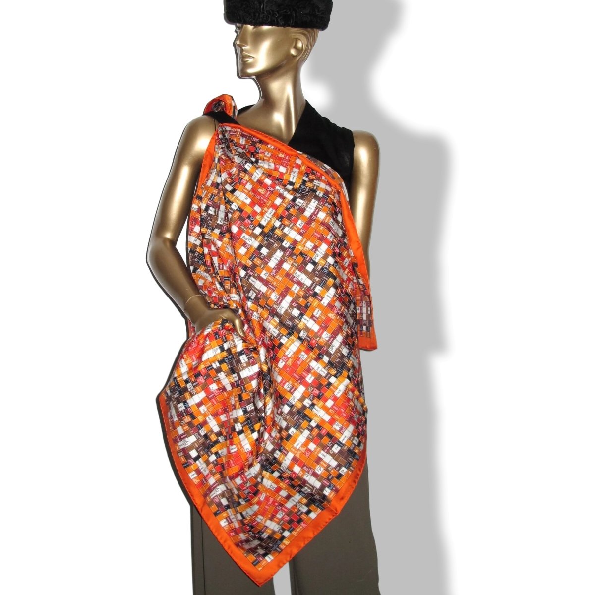 Hermes 2007 Orange/Marron BOLDUC AU CARRE by Caty Latham Twill 90, New!