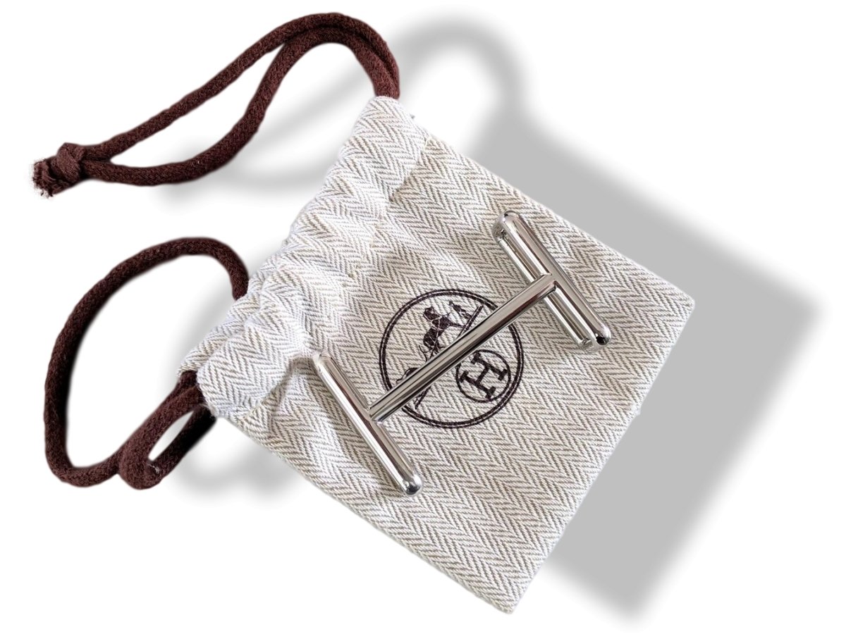 Hermes Plated Silver and Palladium IDEM Buckle H 32mm in Pochette!