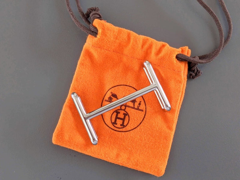 Hermes Plated Silver and Palladium IDEM Buckle H 32mm, New in Orange Pochette!