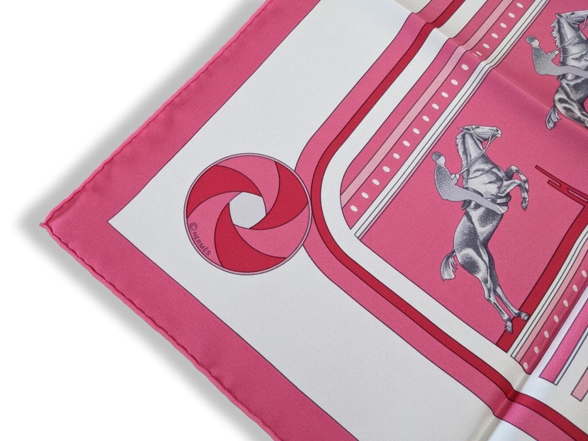 Hermes 2007 Rose Bonbon/Blanc/Gris Special Issue Jumping SEQUENCES FEI by Caty Latham Twill 90, Rare, NEW!