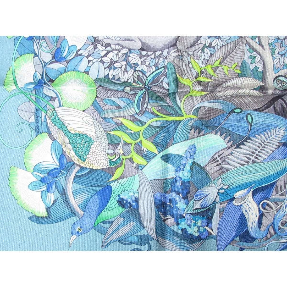 Hermes 2007 Sky Blue Au Coeur de la Vie by Aline Honore Twill 90 Scarf, New! - poupishop