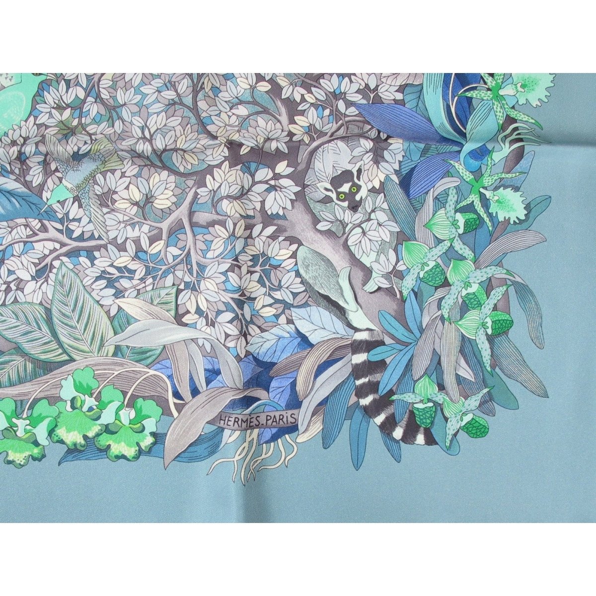 Hermes 2007 Sky Blue Au Coeur de la Vie by Aline Honore Twill 90 Scarf, New! - poupishop