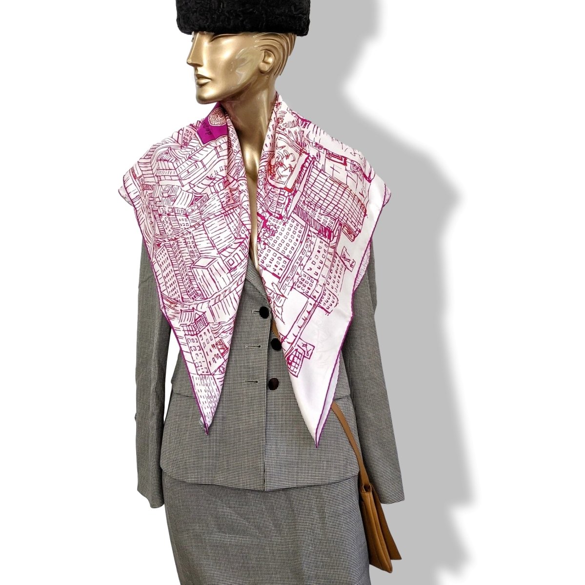 Hermes 2007 Blanc/Rouge/Violet DE PASSAGE A TOKYO Opening Store Twill Scarf 90