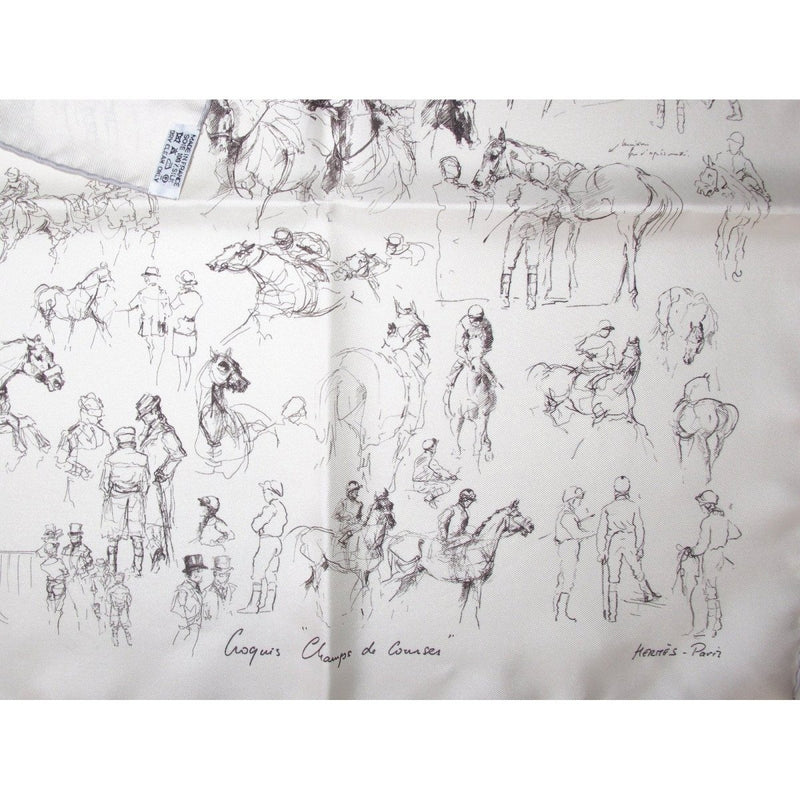 Hermes Croquis Champs de Courses by Hubert de Watrigant Twill Gavroche 42 cm