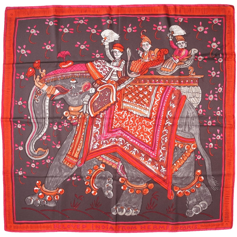 Hermes Beloved India Blanc Matte Overlay Twill Silk 
