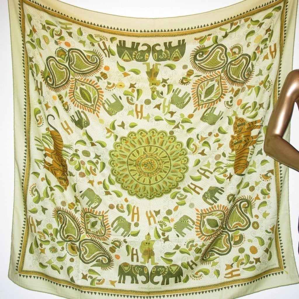 Hermes 2008 Anis Green CARRE Kantha Cashmere Shawl GM