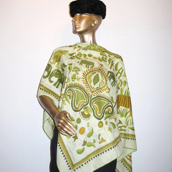 Hermes 2008 Anis Green CARRE Kantha Cashmere Shawl GM