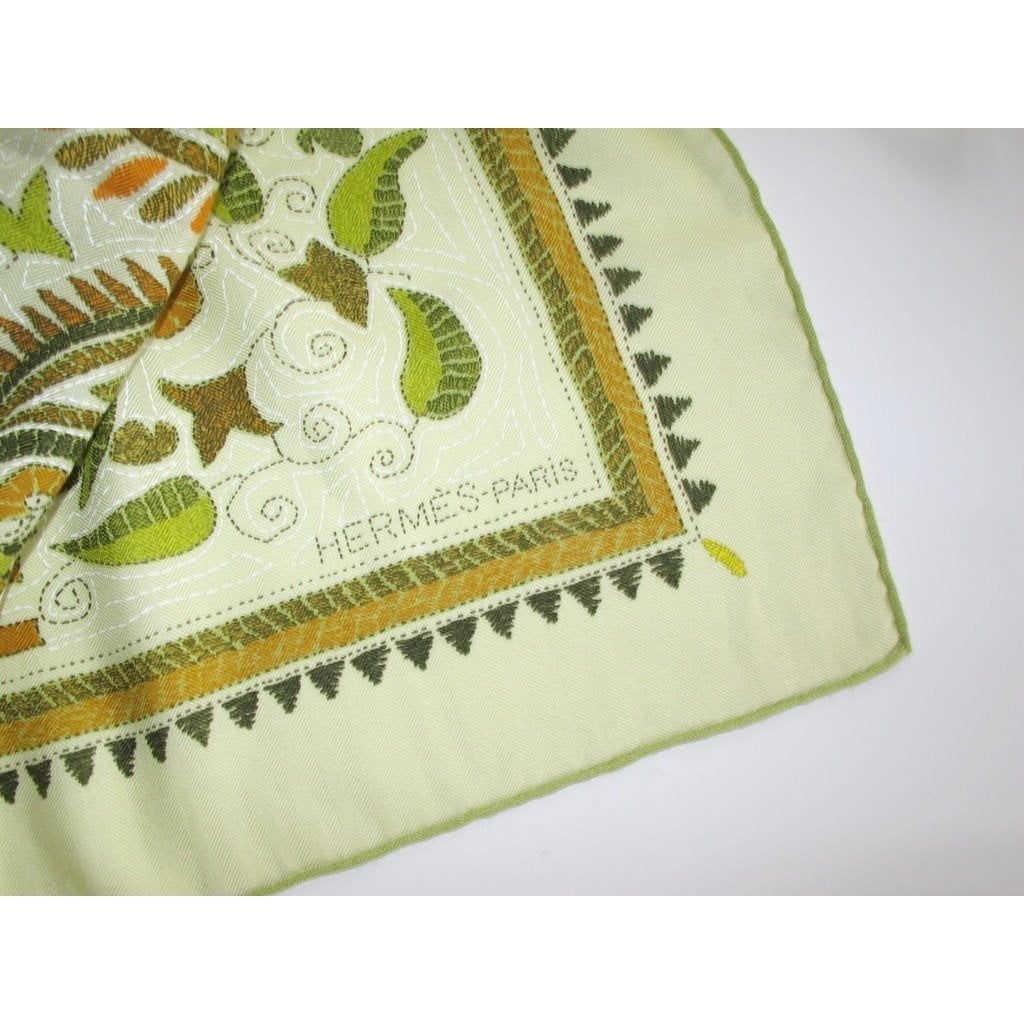 Hermes 2008 Anis Green CARRE Kantha Cashmere Shawl GM