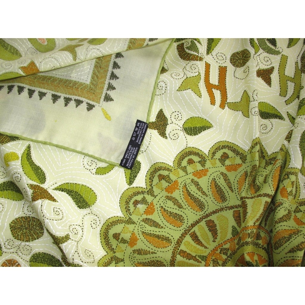 Hermes 2008 Anis Green CARRE Kantha Cashmere Shawl GM